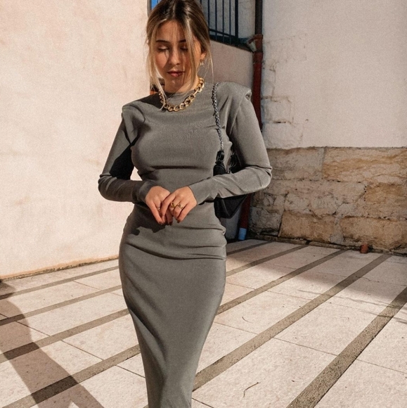 NWT ZARA WOMAN | Shoulder Pad Open Back Knit Dress - Picture 2 of 16